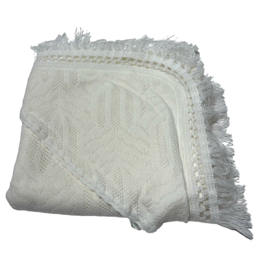 Vintage Acrylic Baby Blanket With Hood Fringe Mon Chic Bebe Made In Lebanon